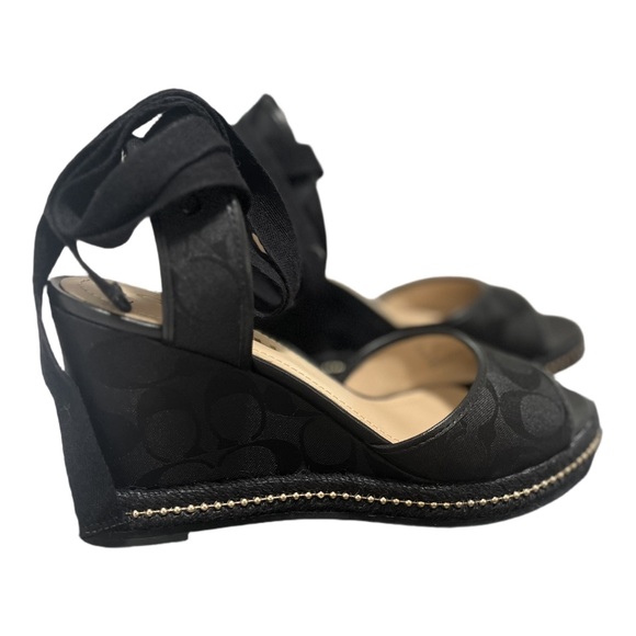 Coach Black Patterned Wedge Sandals - Picture 1 of 4